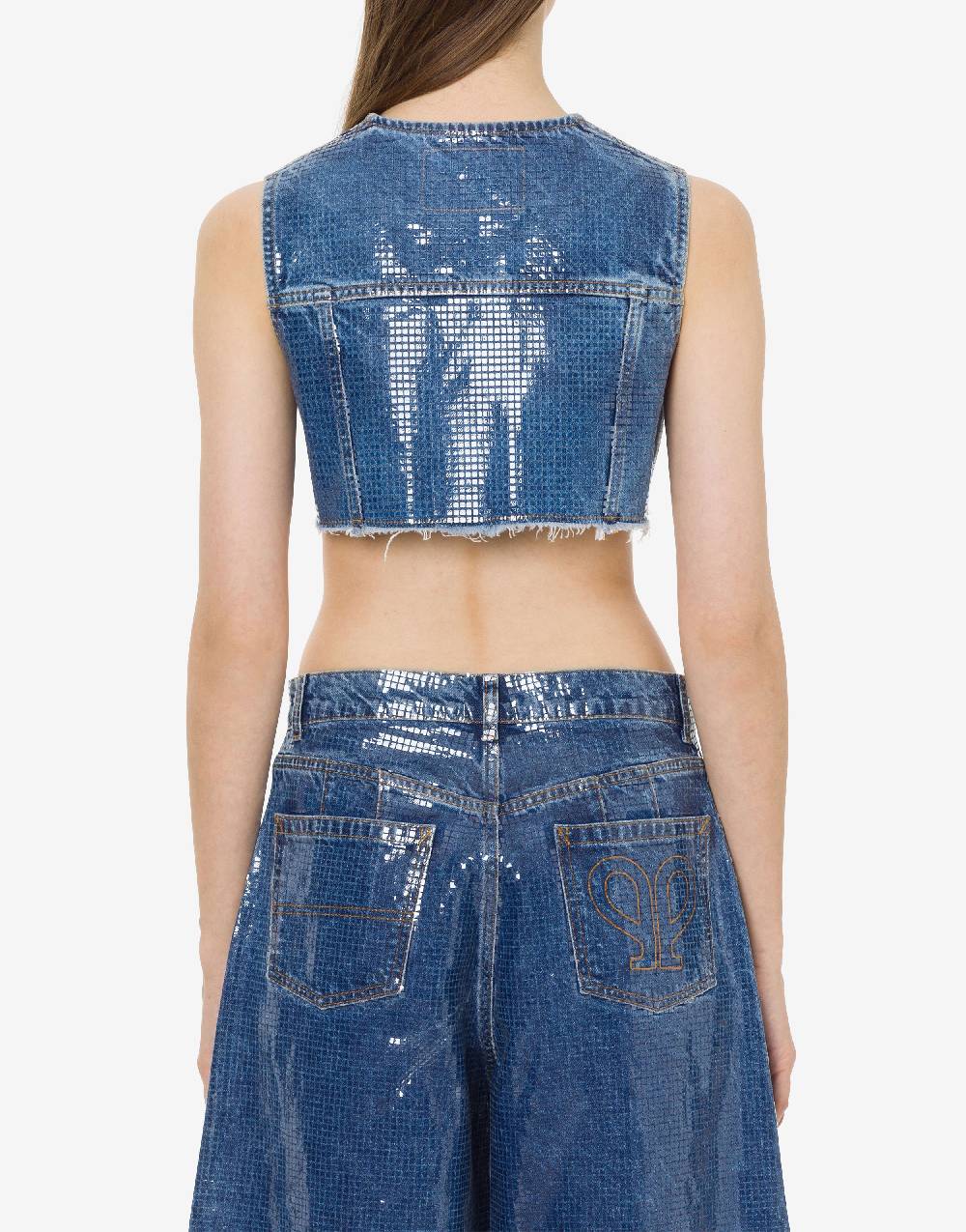 Philosophy Di Lorenzo Serafini Gilet crop in denim con paillettes Soddisfazione Garantita