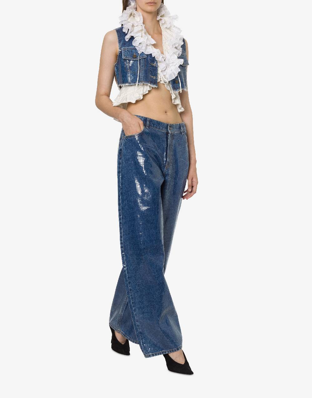Philosophy Di Lorenzo Serafini Gilet crop in denim con paillettes Soddisfazione Garantita