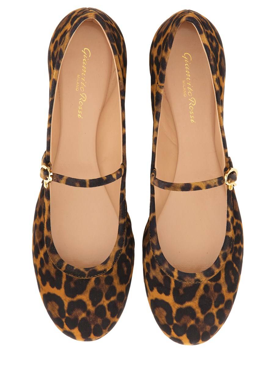 GIANVITO ROSSI BALLERINA CARLA IN SUEDE STAMPA LEOPARD Affare Del Giorno