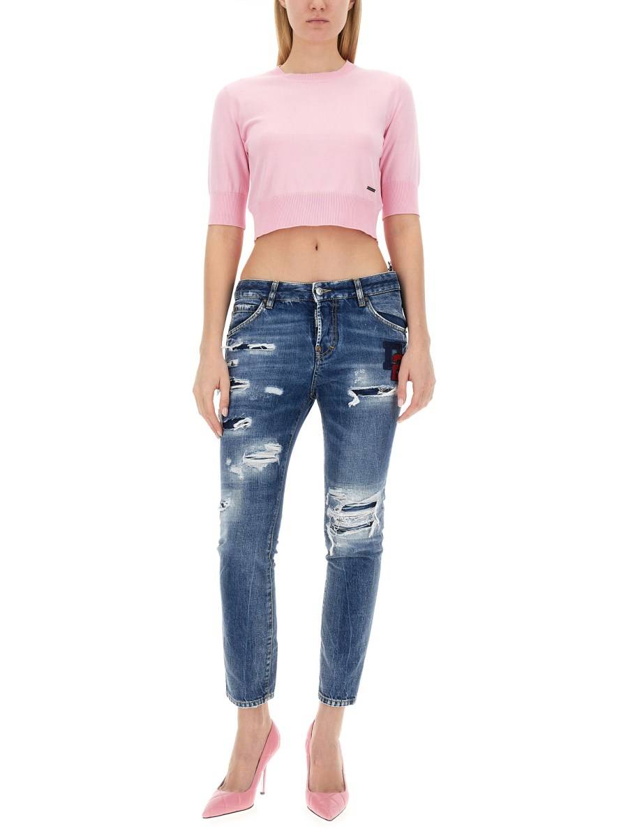 DSQUARED MAGLIA CROPPED IN COTONE TRICOT Economico