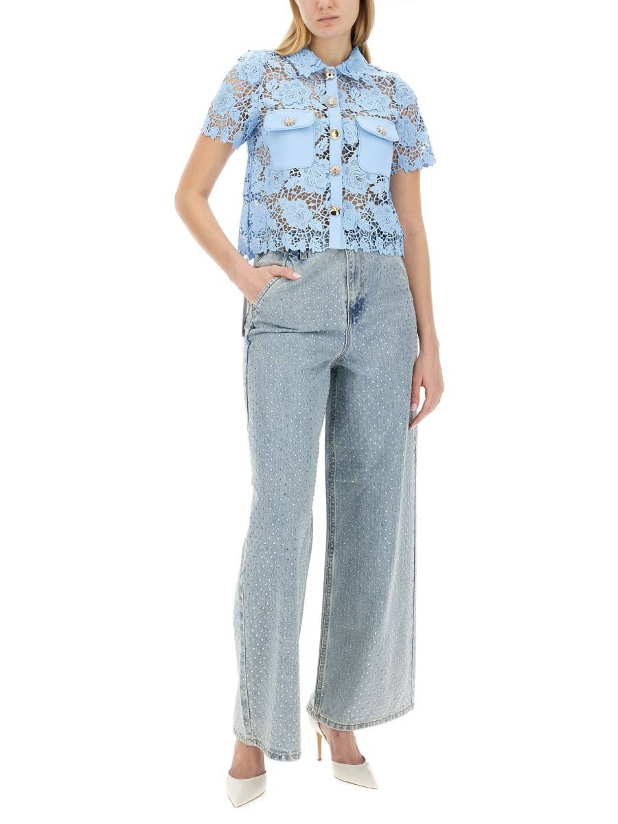 SELF-PORTRAIT JEANS WIDE LEG CON APPLICAZIONI STRASS Italy