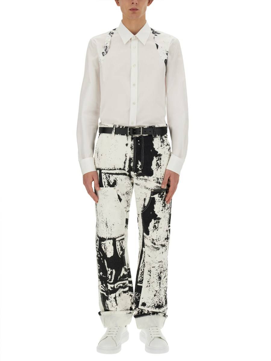 ALEXANDER McQUEEN JEANS WORKWEAR IN DENIM DI COTONE CON STAMPA FOLD 2025