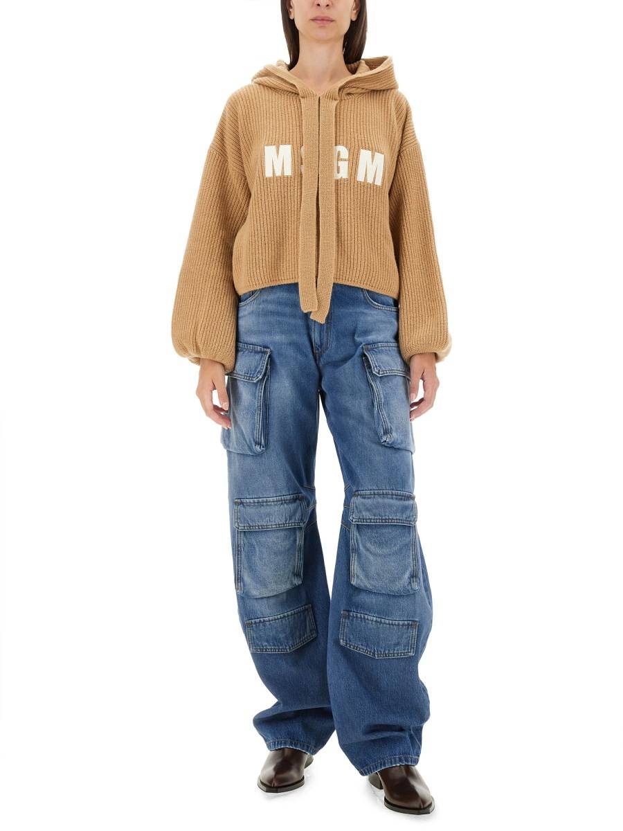 MSGM FELPA IN MAGLIA DI LANA CON LOGO Sconto