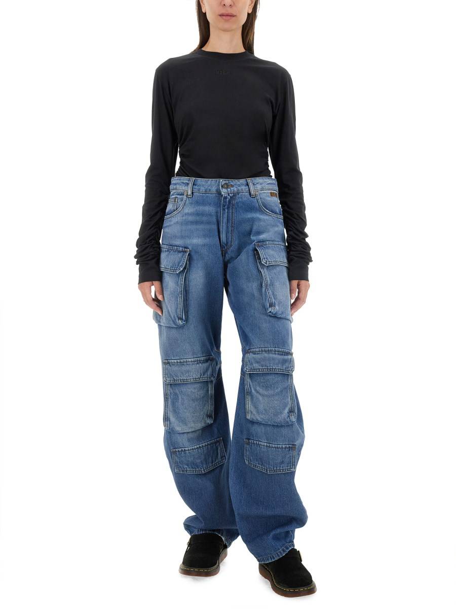 MSGM T-SHIRT IN JERSEY DI COTONE CON LOGO E RUCHES Spedizione Gratuita