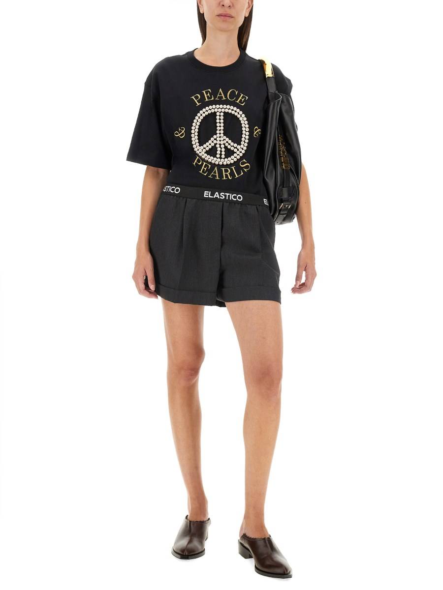 MOSCHINO T-SHIRT IN JERSEY DI COTONE CON LOGO Consegna Veloce