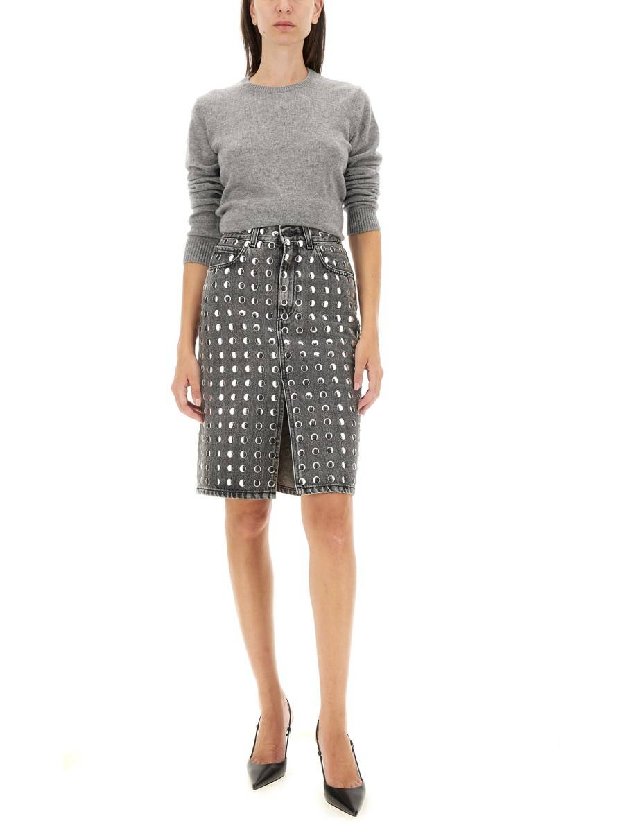 HAIKURE GONNA MIDI CON SPACCO E BORCHIE IN DENIM DI COTONE Nuovo