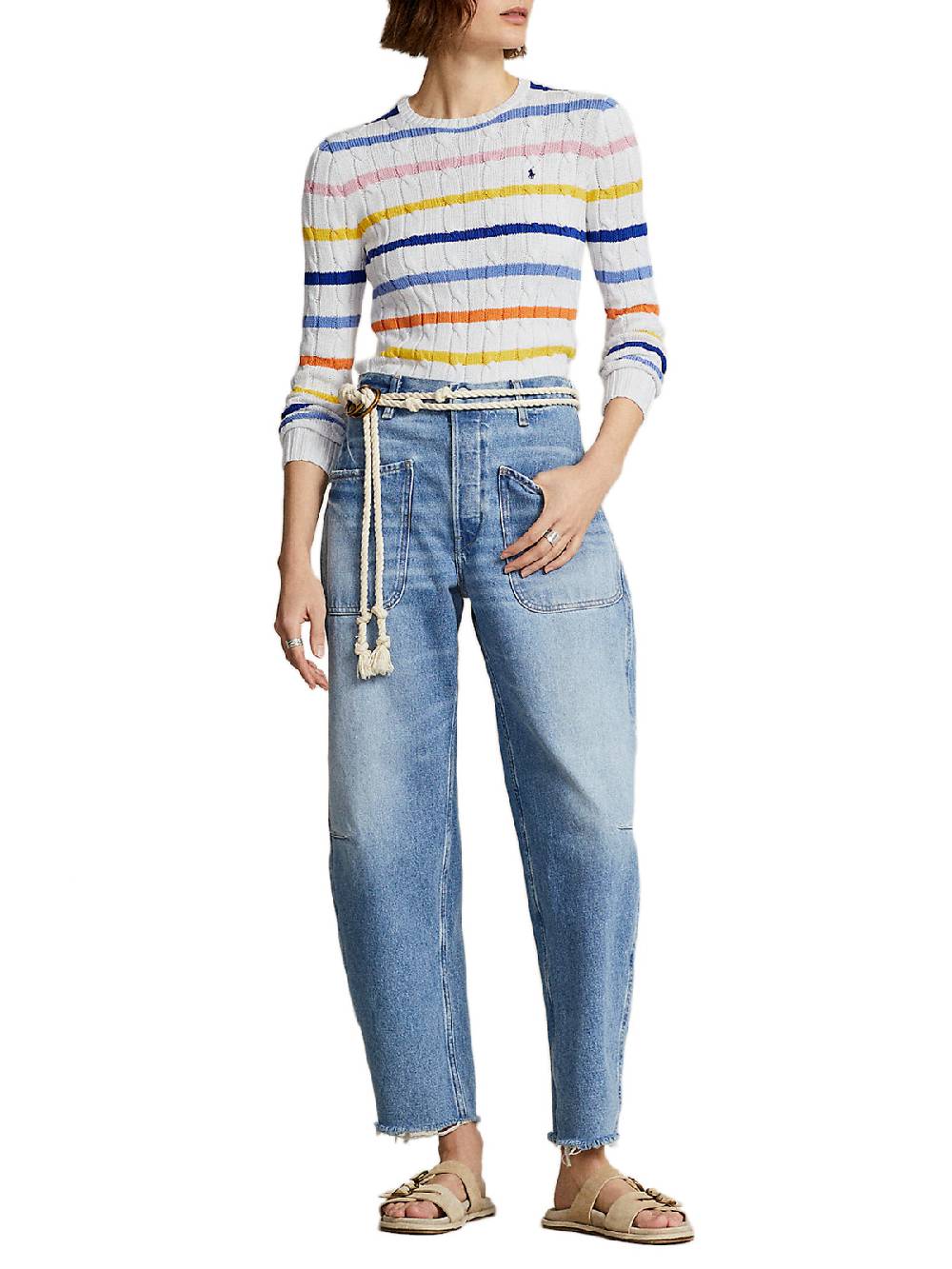 POLO RALPH LAUREN Pullover Donna Treccia a Righe Economico