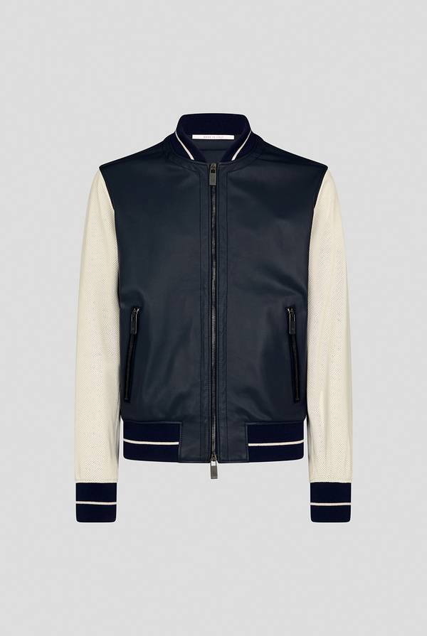 Pull Pal Zileri Varsity Jacket in nappa bicolore blu e panna