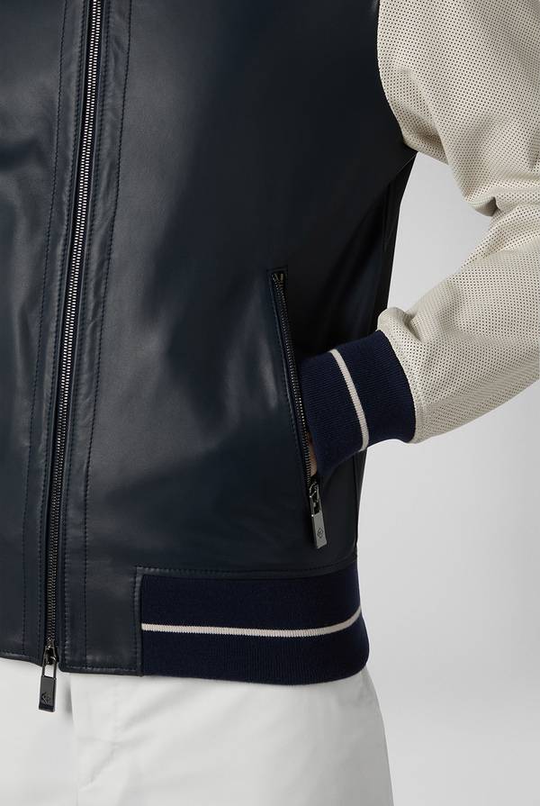 Pull Pal Zileri Varsity Jacket in nappa bicolore blu e panna Offerte