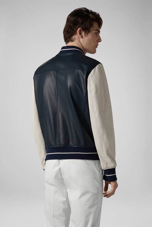 Pull Pal Zileri Varsity Jacket in nappa bicolore blu e panna Offerte
