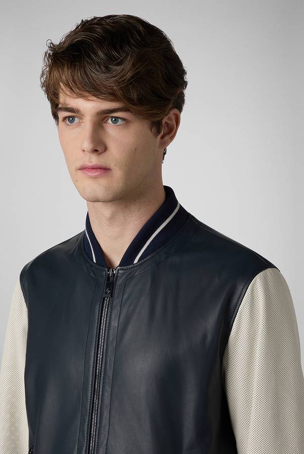 Pull Pal Zileri Varsity Jacket in nappa bicolore blu e panna Offerte