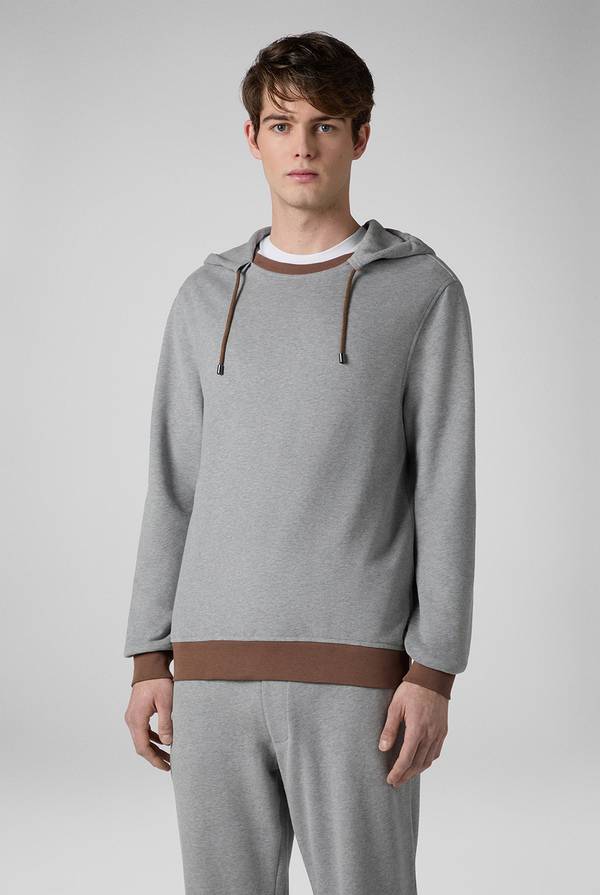 Pull Pal Zileri Felpa in cotone grigio con cappuccio e finiture marroni Nuovo