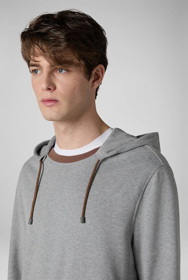 Pull Pal Zileri Felpa in cotone grigio con cappuccio e finiture marroni Nuovo