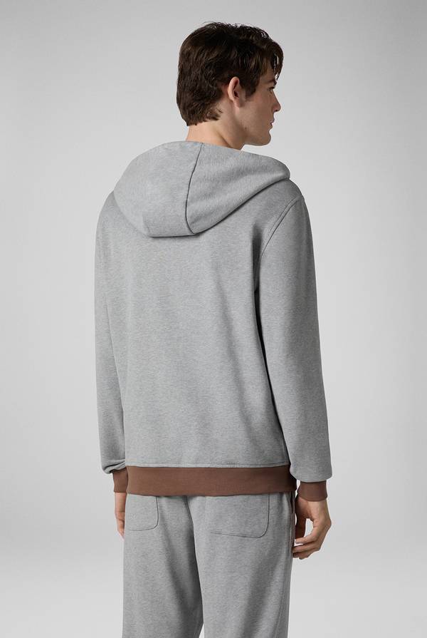 Pull Pal Zileri Felpa in cotone grigio con cappuccio e finiture marroni Nuovo