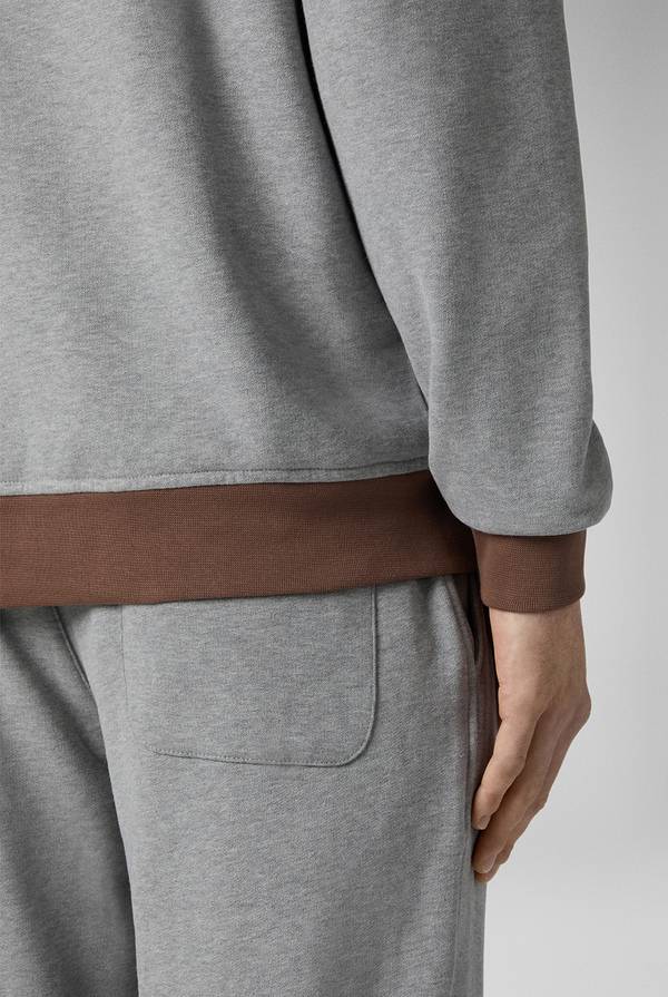 Pull Pal Zileri Felpa in cotone grigio con cappuccio e finiture marroni Nuovo