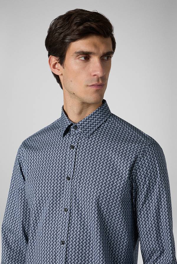 Pull Pal Zileri Camicia in cotone stampato nei toni del blu In vendita