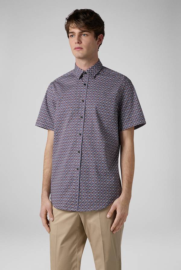 Pull Pal Zileri Camicia bowling stampata nei toni dell'azzurro, bianco e bordeaux In Saldo