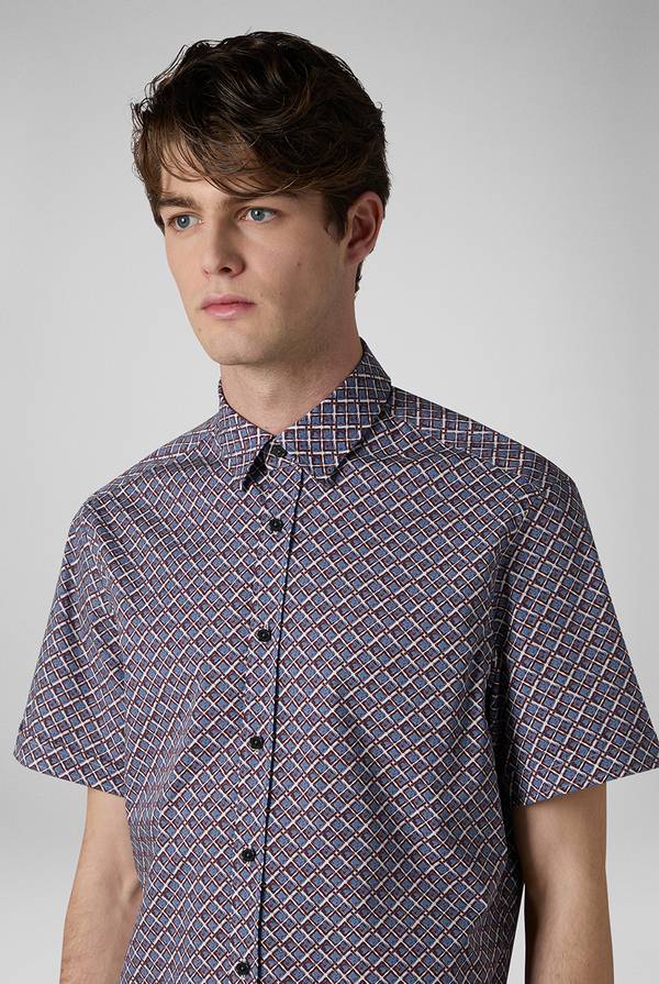 Pull Pal Zileri Camicia bowling stampata nei toni dell'azzurro, bianco e bordeaux In Saldo