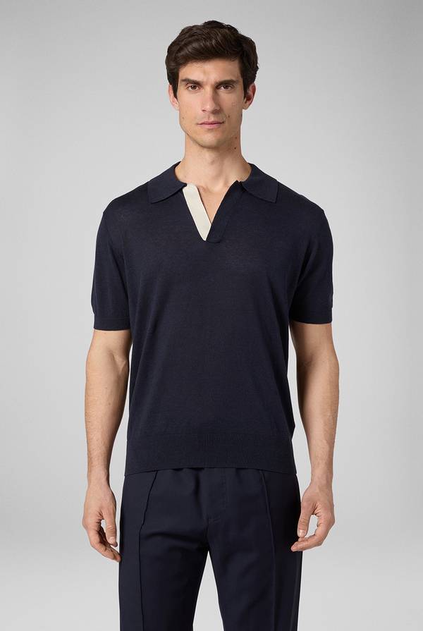 Pull Pal Zileri Polo in maglia di lino e seta blu navy Presa