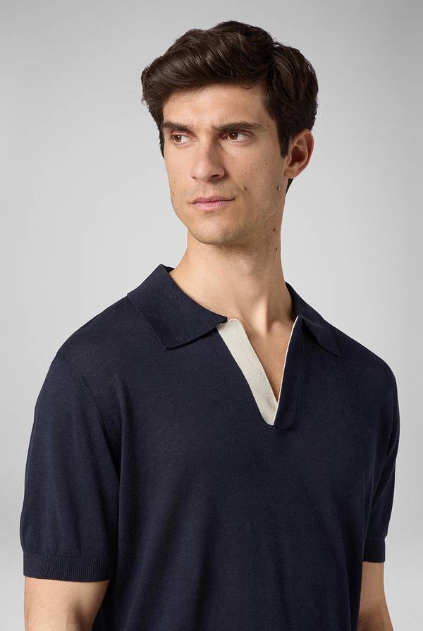 Pull Pal Zileri Polo in maglia di lino e seta blu navy Presa