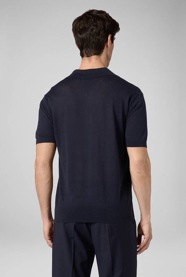 Pull Pal Zileri Polo in maglia di lino e seta blu navy Presa