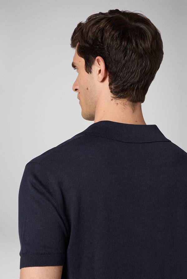 Pull Pal Zileri Polo in maglia di lino e seta blu navy Presa