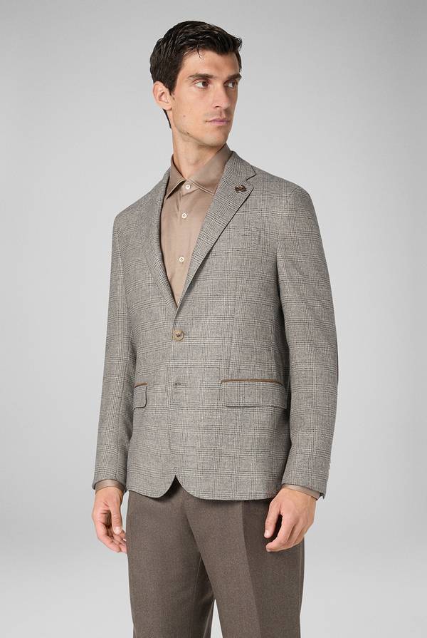 Pull Pal Zileri Giacca Brera in lana e viscosa con motivo Principe di Galles e dettagli in camoscio Saldi Di Fabbrica