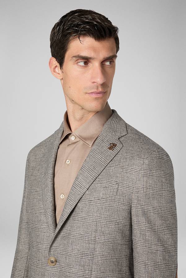 Pull Pal Zileri Giacca Brera in lana e viscosa con motivo Principe di Galles e dettagli in camoscio Saldi Di Fabbrica