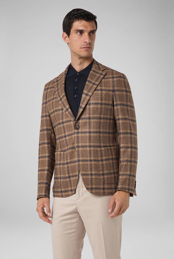 Pull Pal Zileri Giacca beige con motivo macro check blu navy Nuova