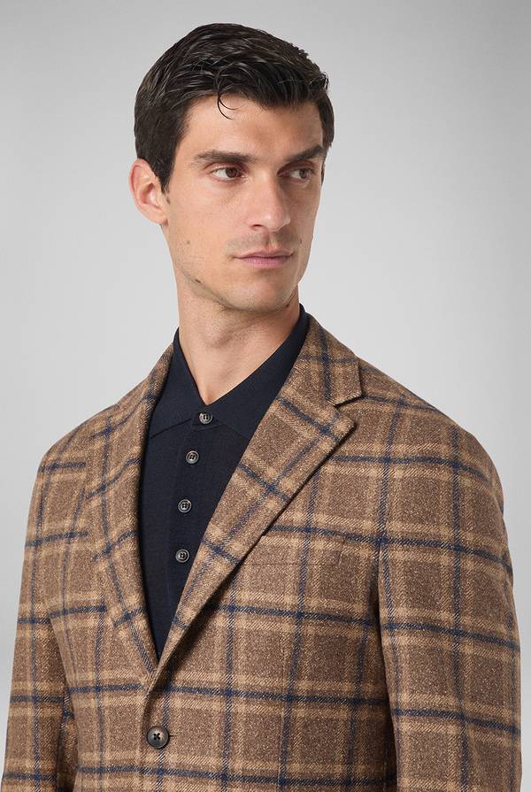 Pull Pal Zileri Giacca beige con motivo macro check blu navy Nuova