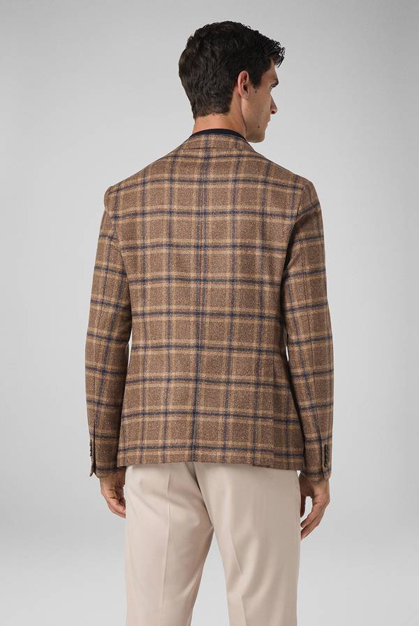 Pull Pal Zileri Giacca beige con motivo macro check blu navy Nuova
