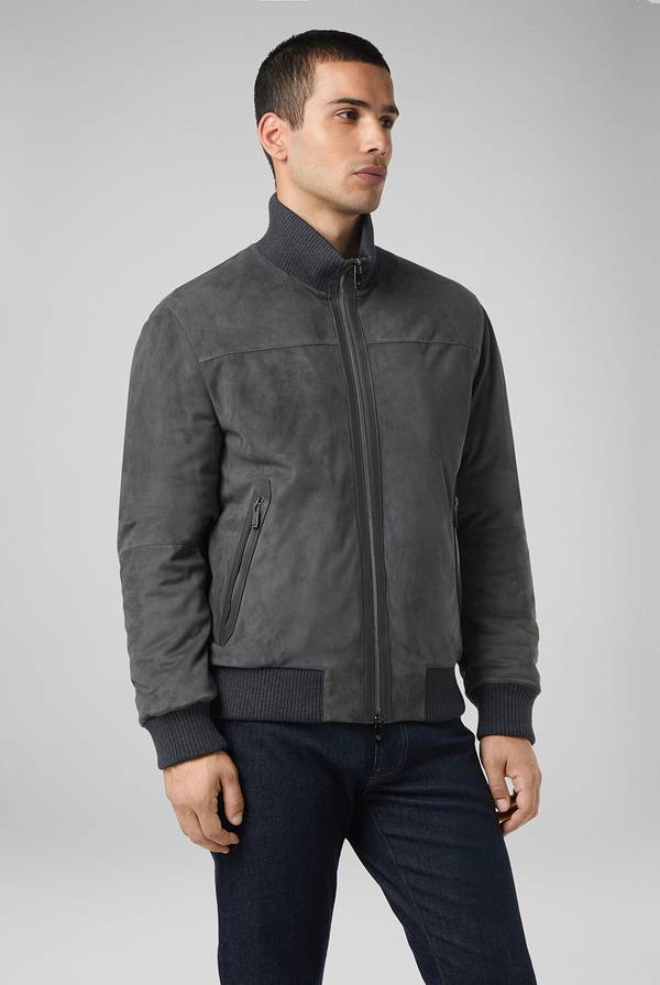 Pull Pal Zileri Bomber in suede antracite con finiture in maglia Acquista Ora