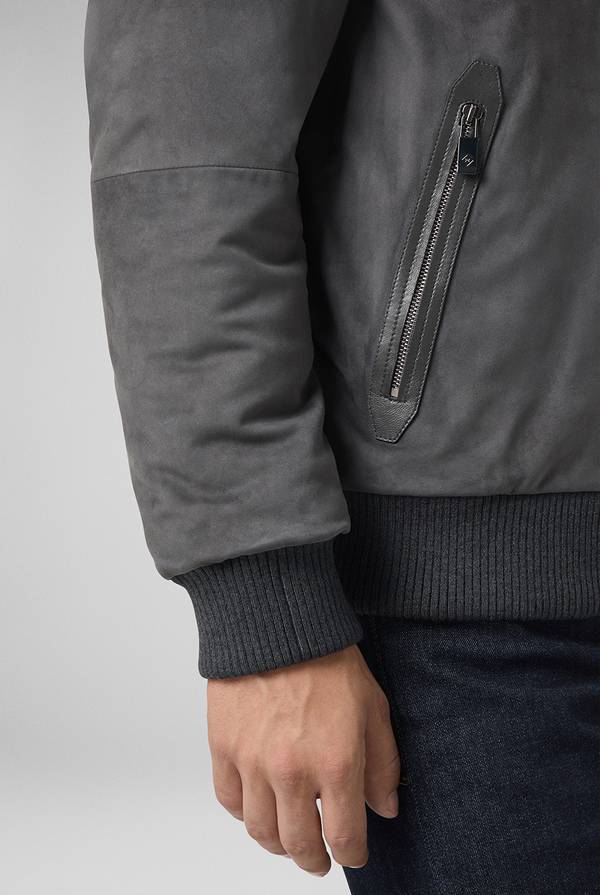 Pull Pal Zileri Bomber in suede antracite con finiture in maglia Acquista Ora
