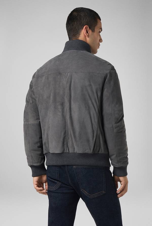 Pull Pal Zileri Bomber in suede antracite con finiture in maglia Acquista Ora