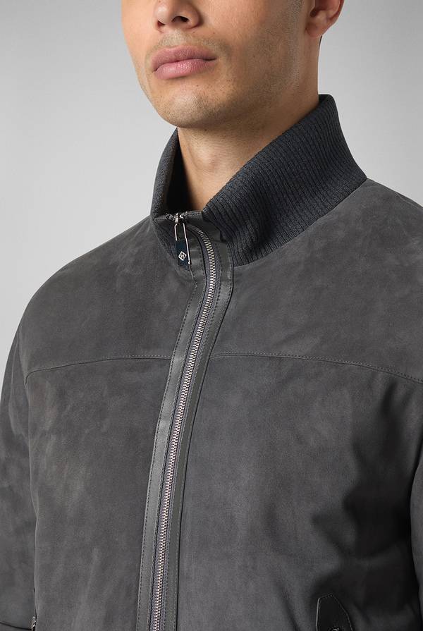 Pull Pal Zileri Bomber in suede antracite con finiture in maglia Acquista Ora