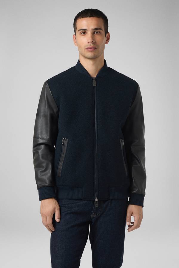 Pull Pal Zileri Varsity Jacket in lana tecnica con maniche in pelle Consegna Veloce