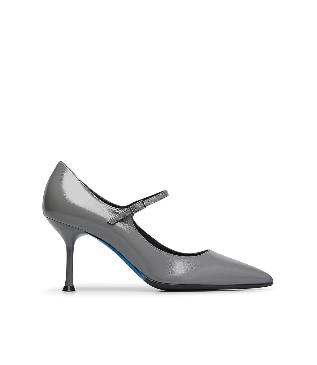 ﻿Loriblu Decollete in pelle lucida grigio con cinturino