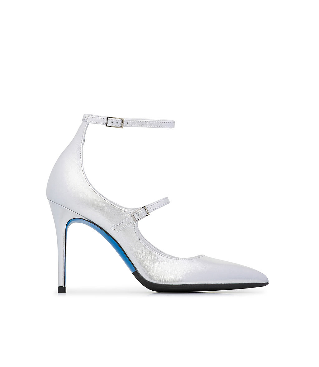 Loriblu Decollete in pelle nappa laminata argento con cinturini
