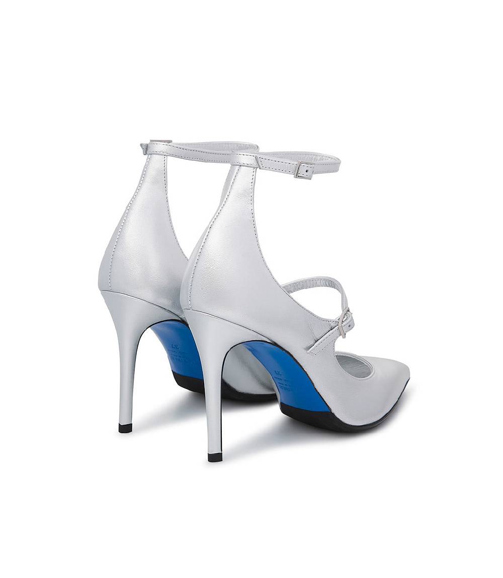 Loriblu Decollete in pelle nappa laminata argento con cinturini Saldi Di Fabbrica