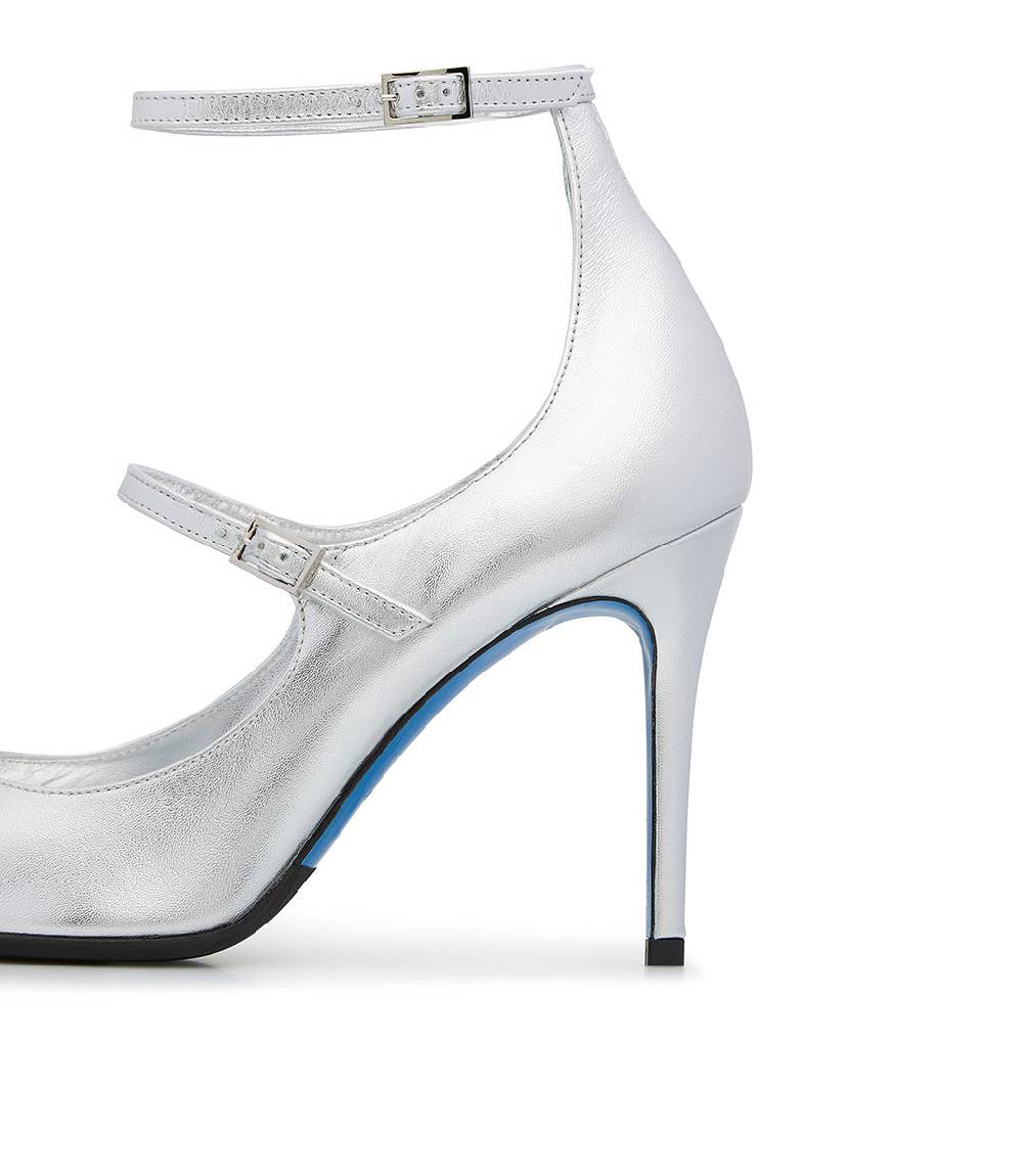 Loriblu Decollete in pelle nappa laminata argento con cinturini Saldi Di Fabbrica