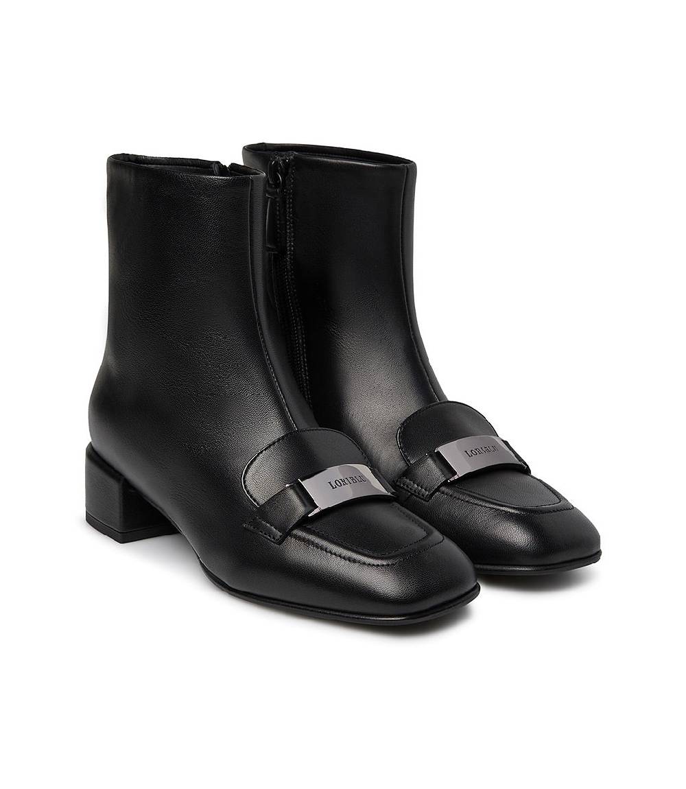 Loriblu Stivaletto nappa nero con placca Logo metal Vendite Flash