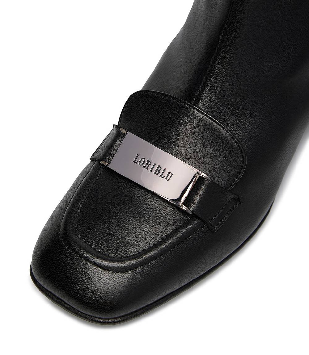 Loriblu Stivaletto nappa nero con placca Logo metal Vendite Flash