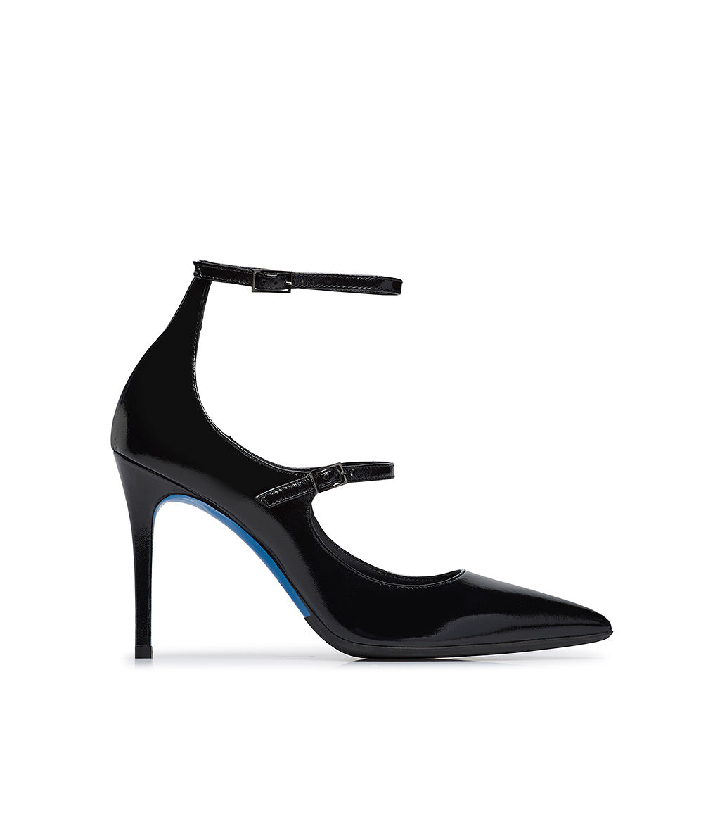 Loriblu Decollete in pelle lucida nero con cinturini