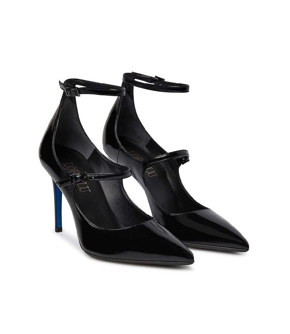 Loriblu Decollete in pelle lucida nero con cinturini Moda