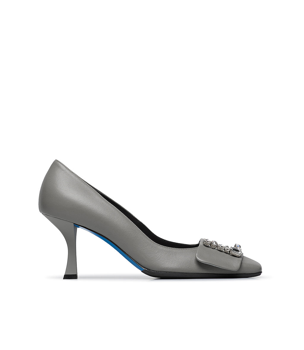 Loriblu Décolleté in nappa grigio con Logo Signature cristalli