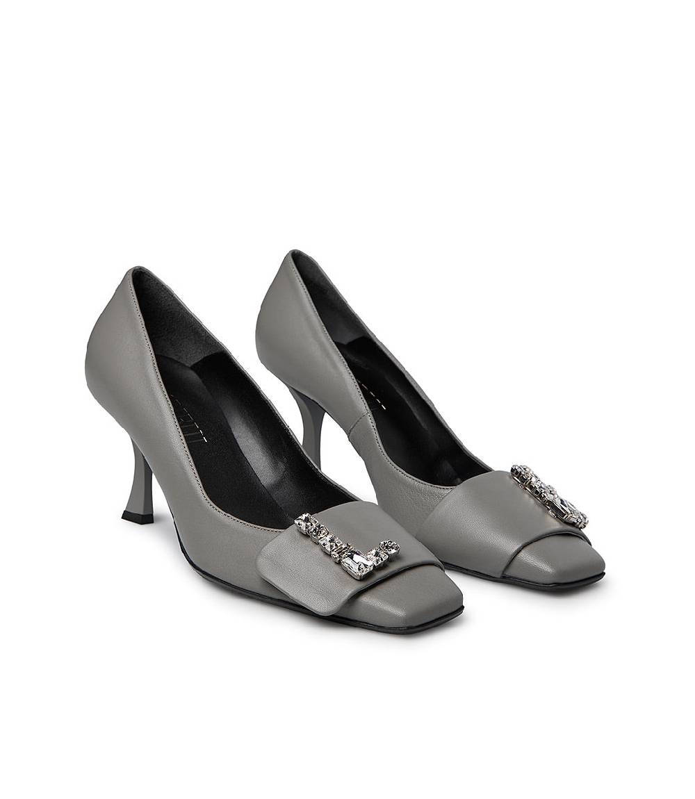 Loriblu Décolleté in nappa grigio con Logo Signature cristalli Italy