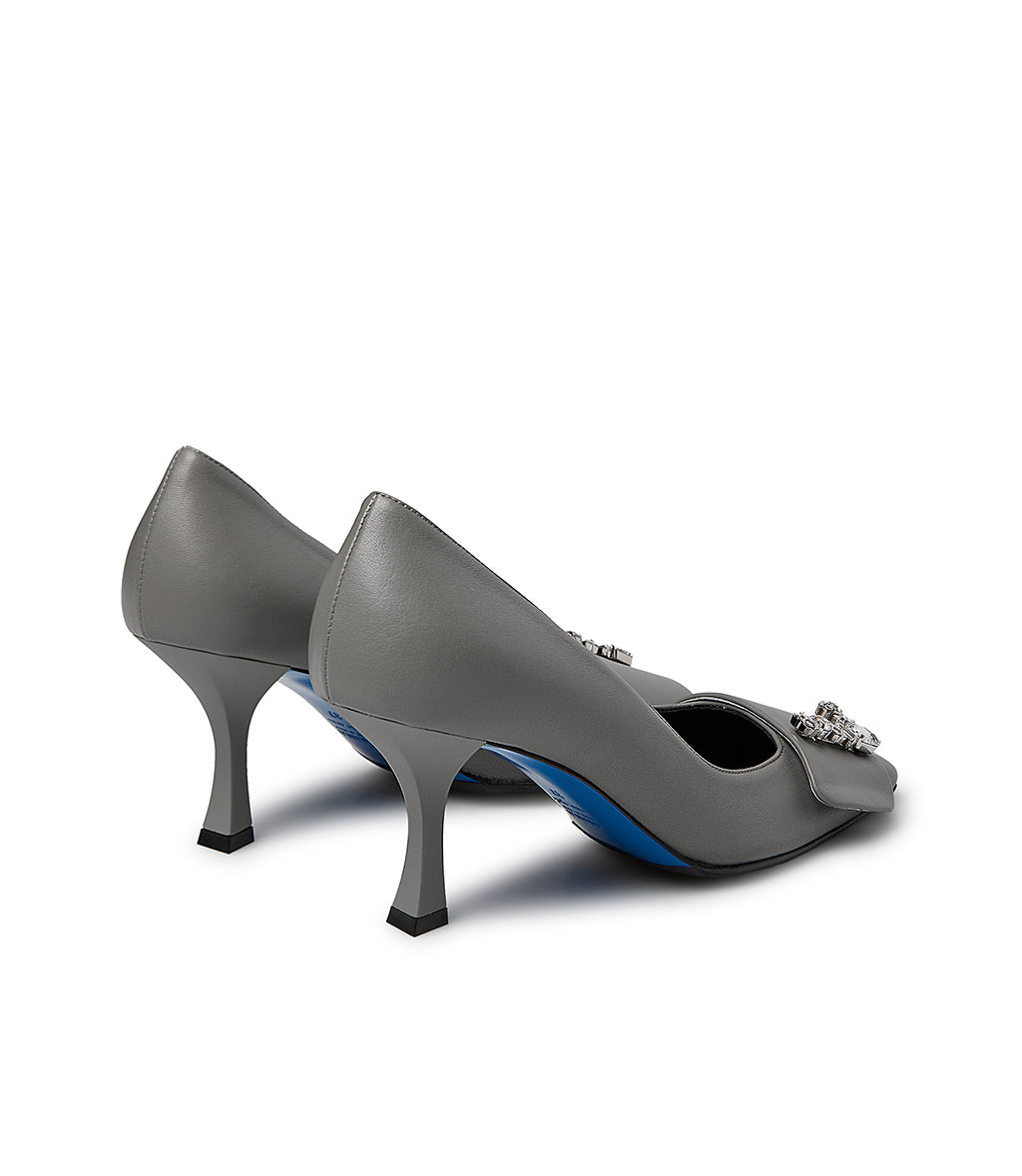 Loriblu Décolleté in nappa grigio con Logo Signature cristalli Italy