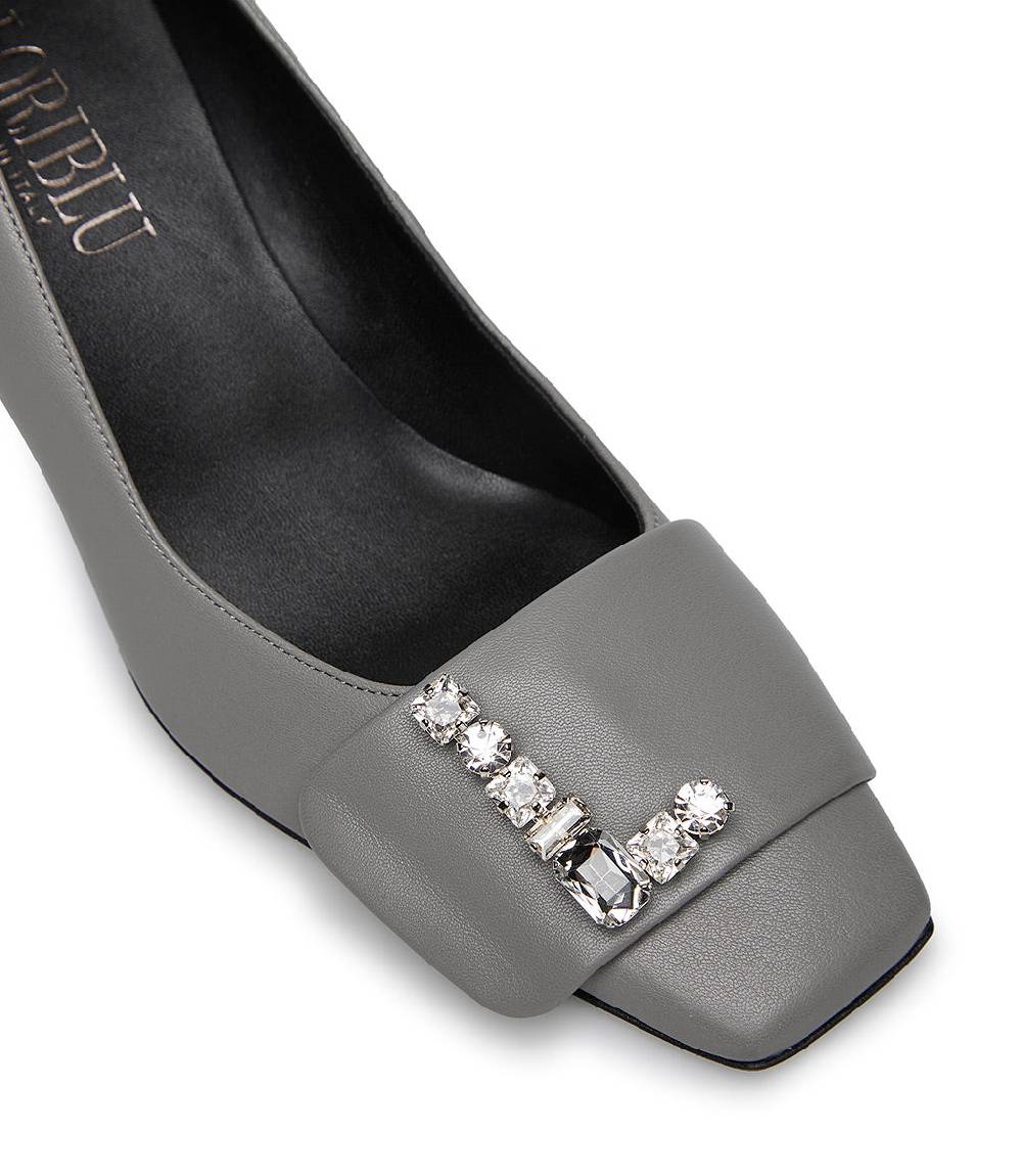 Loriblu Décolleté in nappa grigio con Logo Signature cristalli Italy