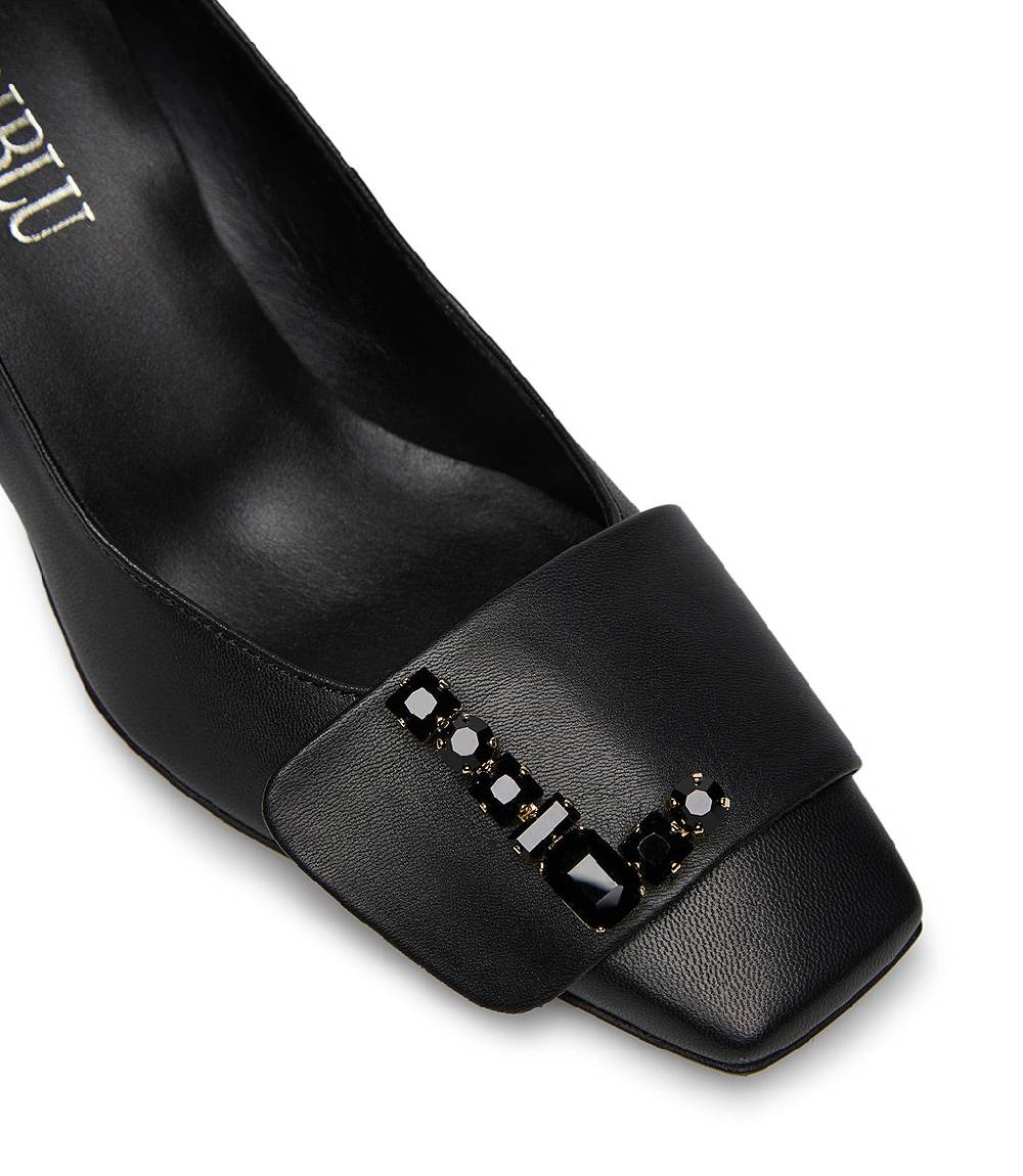 Loriblu Décolleté in nappa nero con Logo Signature cristalli Italia