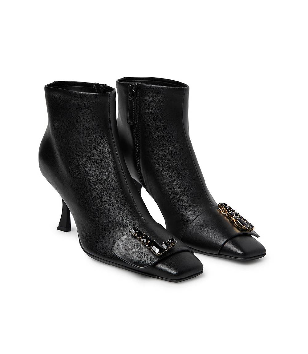 Loriblu Stivaletto in nappa nero con Logo Signature cristalli In Linea